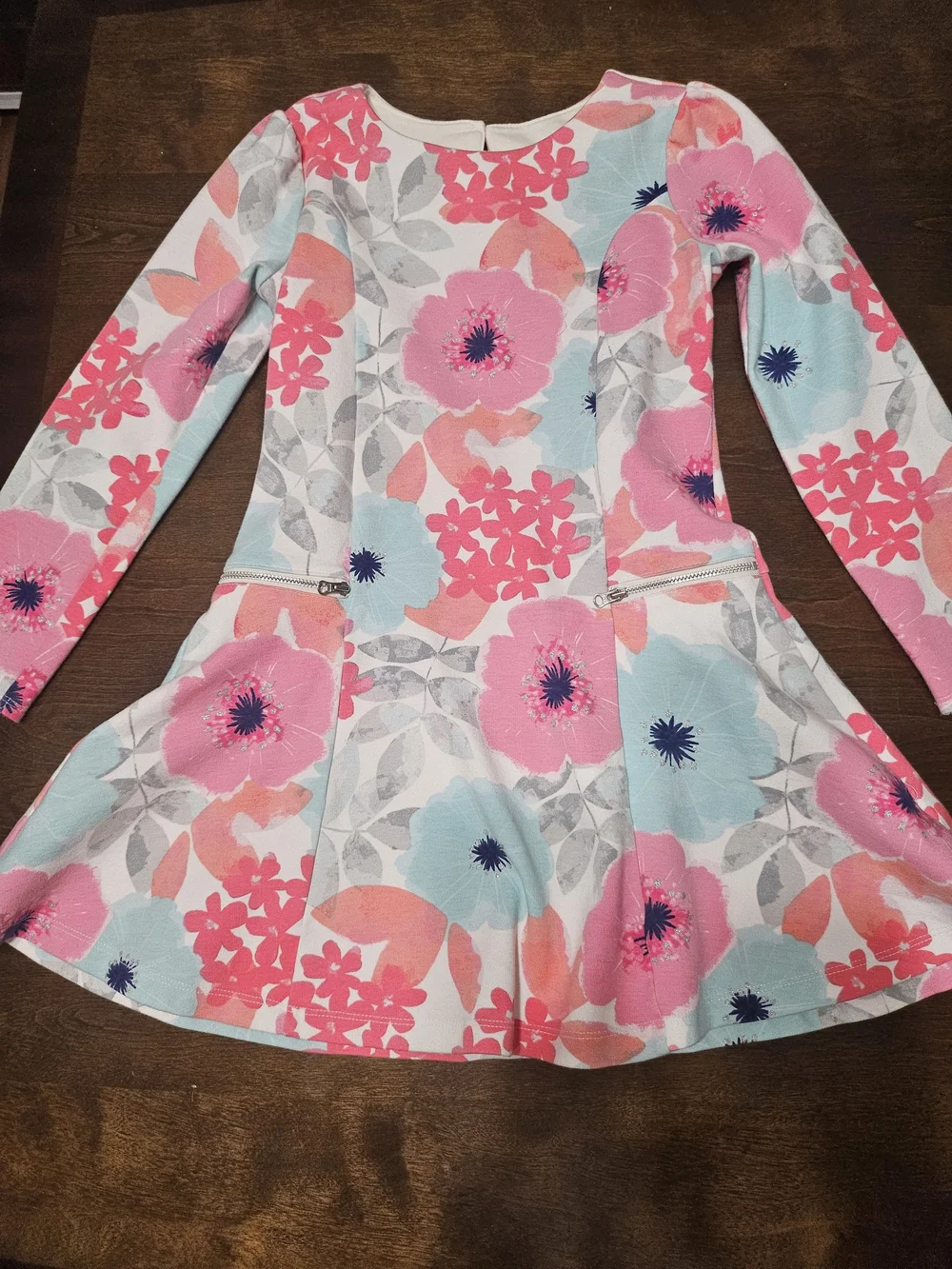 Gymboree Girls Pink & Aqua Floral Fit-and-Flare Skater Dress